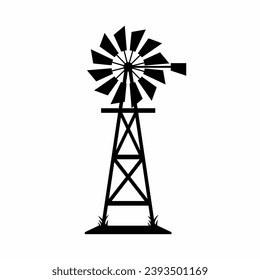 Vector de icono de silueta de molino de viento. La silueta de construcción rural puede utilizarse como icono, símbolo o signo. Vector de ícono de molino de viento para el diseño de granjas, aldeas o campos