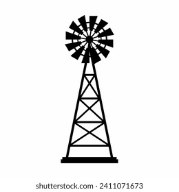 Windmill silhouette icon vector. Rural building silhouette can be used as icon, symbol or sign. Windmill icon vector for design of farm, village or countryside