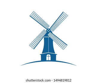 Windmill Silhouette Logo Design Concept