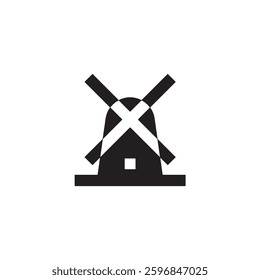 Windmill silhouette with rotating blades icon Vector