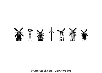 Windmill Silhouette Vector Collection Set