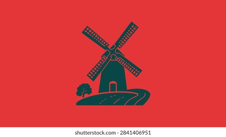 Windmill Silhouette Vector Icon Farm Countryside Landscape Shape Isolated Flat Illustration Design