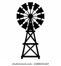 Windmill silhouette vector. Rural building silhouette can be used as icon, symbol or sign. Windmill icon vector for design of farm, village or countryside
