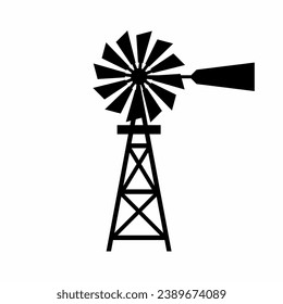 Windmill silhouette vector. Rural building silhouette can be used as icon, symbol or sign. Windmill icon vector for design of farm, village or countryside