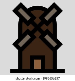 Windmill Simple Flat Design Clipart Vector Illustration.