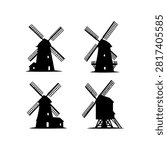 Windmill Simple Icon Cut Out Silhouette Set