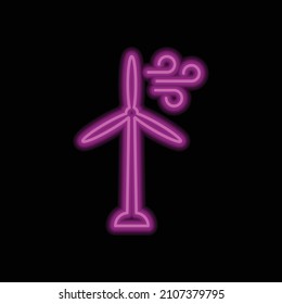 Windmill simple icon. Flat desing. Purple neon on black background.ai
