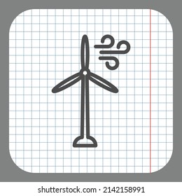 Windmill simple icon. Flat desing. On graph paper. Grey background.ai