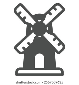 Windmill solid icon, wheat production concept. Vector graphics. Grinding flour grain mill house sign on white background, glyph style icon for mobile or web design