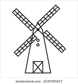 Vector de contorno de icono de stock de molino de viento