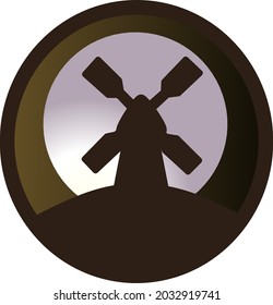 Logo del símbolo del molino de viento en fondo luna llena.