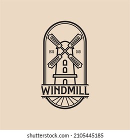 Windmill symbol vector logo emblem design template illustration simple minimal linear style