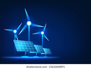 Windmill technology and solar panels It is a clean energy technology that produces electricity for cities. Energy derived from wind and thermal energy from the sun. Vector illustration 