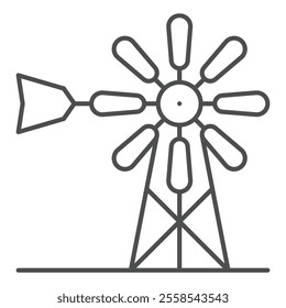 Windmill thin line icon, farming field concept. Vector graphics. Wind mill tower sign on white background, outline style icon for mobile or web design