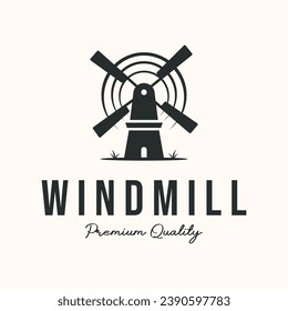 windmill tower vintage logo vector minimalist illustration design, nature windmill symbol design