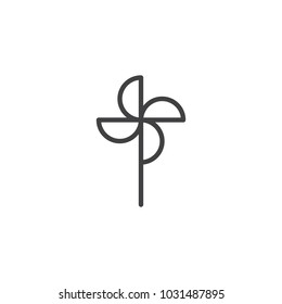 Windmill toy outline icon. linear style sign for mobile concept and web design. Pinwheel simple line vector icon. Symbol, logo illustration. Pixel perfect vector graphics