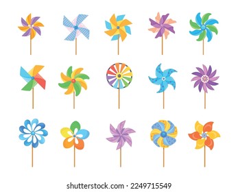 Windmill toy. Paper pinwheel toys, cartoon wind vane summer breeze weather, colored child origami mill pin wheel with flower for baby fan weathercock, neat vector illustration of wheel windmill rotate svg