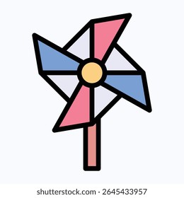 Windmill Toy Printed American Flag, Fourth Of July Icon, Vector Style Lineal color Icon.	