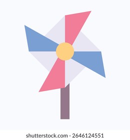 Windmill Toy Printed American Flag, Fourth Of July Icon, Vector Style Flat Icon. 