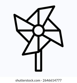 Windmill Toy Printed American Flag, Fourth Of July Icon, Vector Style Lineal Icon. 
