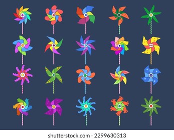 Windmill toys. Colored spinners for kids recent vector origami summer toys svg
