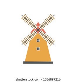 Windmill traditional rural wind energy isolated, mill farm power ecology watermill vector illustration, Alternative energy generation windmill turbin, Electricity generator propeller agriculture tower