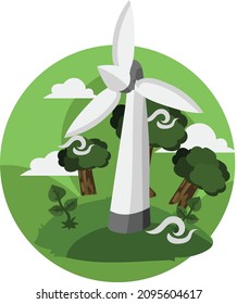 Molino de viento y árbol. planificación de ciudades ecológicas