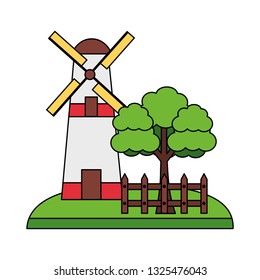 windmill tree and fence farm