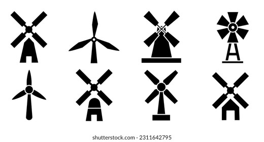Windmühle, Turbinensymbol-Sammlung. Vektorgrafik.