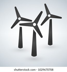 Windmill turbine icon. Drop shadow silhouette symbol. Wind eco energy. Vector isolated illustration.