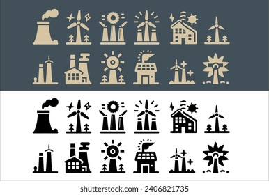 Windmill turbine vector set icons. renewable energy, alternative sources energy and eco friendly with transparent background