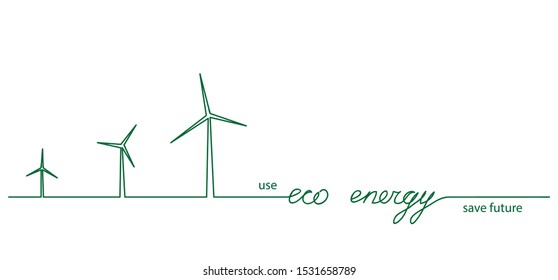 Windmill vector eco energy one line drawing background. Save future, use green eco energy concept. Continuous drawing of turbine mill.
