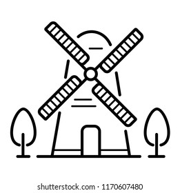 Windmill. Vector flat outline icon illustration isolated on white background.
