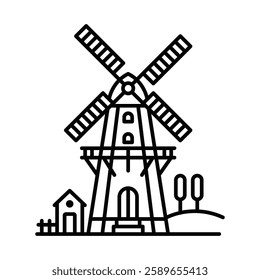 Windmill vector icon for agriculture and renewable energy. Editable stroke.