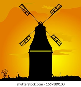 windmill vector illustration in black color silhouette