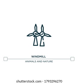 windmill vector line icon. Simple element illustration. Windmill outline icon from farm set concept. Can be used for web and mobile
