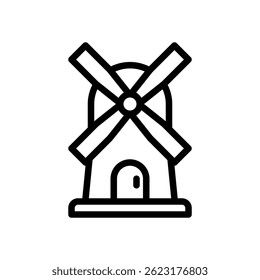 Windmill Vector for Renewable Energy and Wind Power. Turbine illustration. Eco electricity generation concept for sustainability. Line Icon