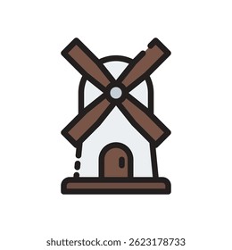 Windmill Vector for Renewable Energy and Wind Power. Turbine illustration. Eco electricity generation concept for sustainability. Filled Line Icon