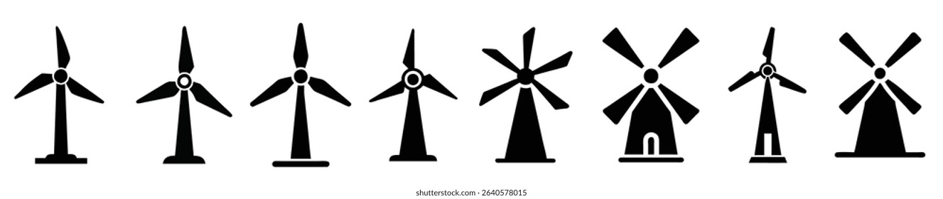 Windmill Vector Silhouette Set Renewable Energy and Farm Graphics