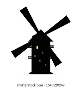 windmill vector silhouette with window light two