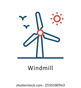 Windmill Vector Two Color Outline IconIcon. Eps 10 file