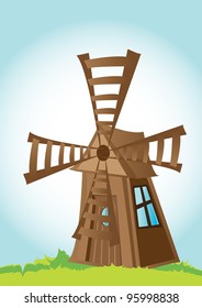 windmill in village. vector illustration.