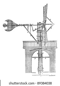 Windmill, vintage engraved illustration. Magasin Pittoresque 1875.