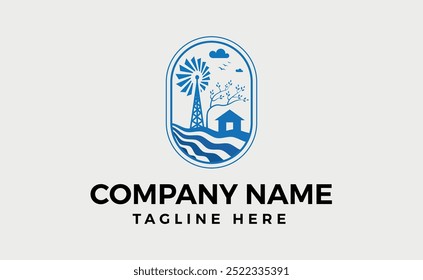 Windmill and water Logo branding Vector Illustration,
editable and pixel perfect.