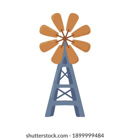 Windmill Water Pump, Traditional Rural Object for Pumping Water from Ground Cartoon Style Vector Illustration
