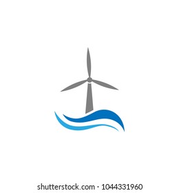 Windmill with water waves logo icon