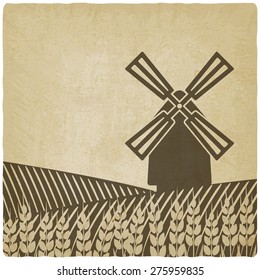 windmill in wheat field old background. vector illustration - eps 10