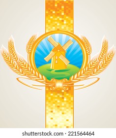 windmill & wheat - golden emblem