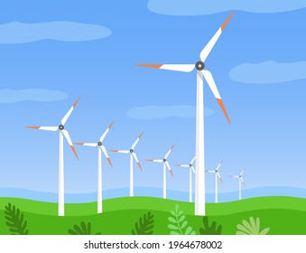 Windmill wind turbine, wind energy concept vector illustrarion