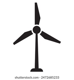 Windmill, Wind turbine, isolated on white background. Wind turbine icon, windmill sign vector, silhouette. Fan turbine. Renewable energy generation icon, vector. Vector illustration.